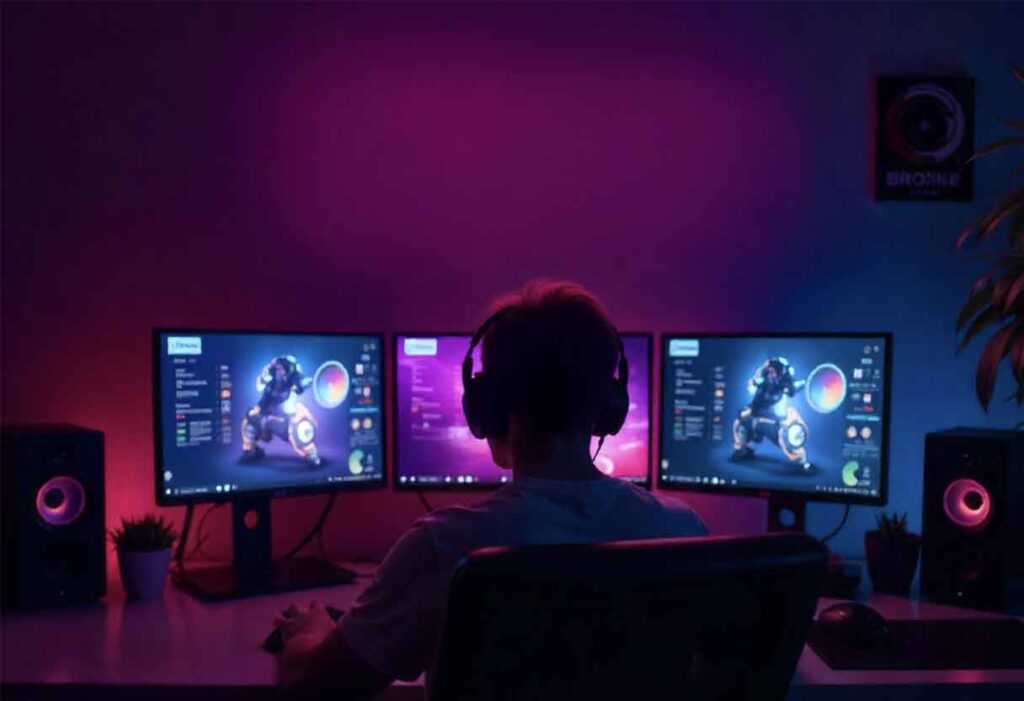 Gamer playing with his PC